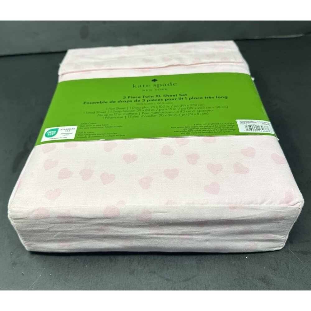 KATE SPADE HOLIDAY SCATTERED HEARTS Chalk Pink EXTRA LONG TWIN Sheet Set NEW NIP - Picture 7 of 9